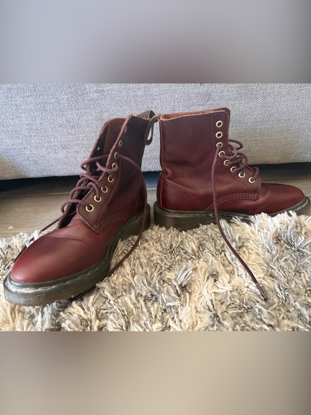 Dr. Martens Burgundy Cherry Red Leather 8-Eye Lace Up Combat Boots
